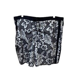 Joe Boxer Men’s Beach Shorts Grey and White Floral Flat Front Size Large